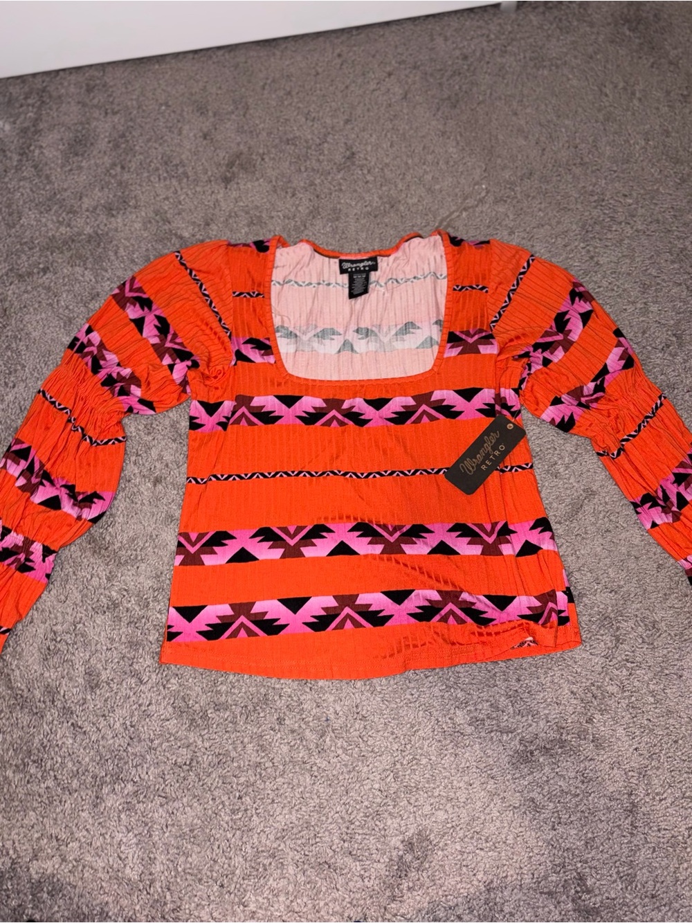 Wrangler Multicolor Geometric Square-Neck Women's Top - Orange & Pink